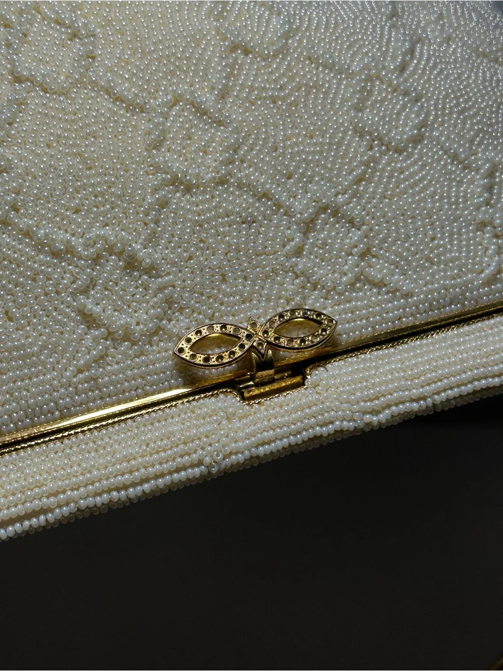 Ivory Beaded Evening Clutch with Gold Handle
